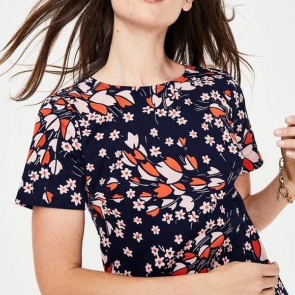 Boden Navy Autumnal Leaves Shift Dress, Size 14R - Picture 5 of 14